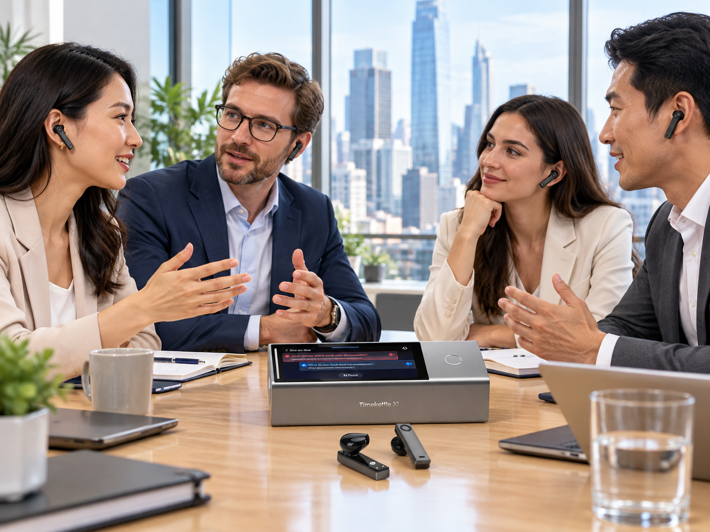 Business team using Timekettle X1 for multilingual meetings